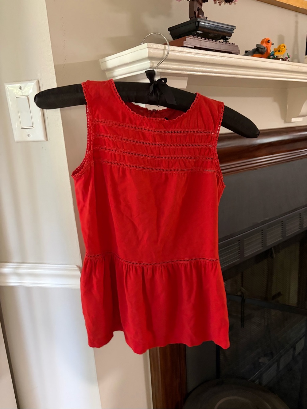 Madewell Red Sleeveless Peplum Tank with Lace Trim